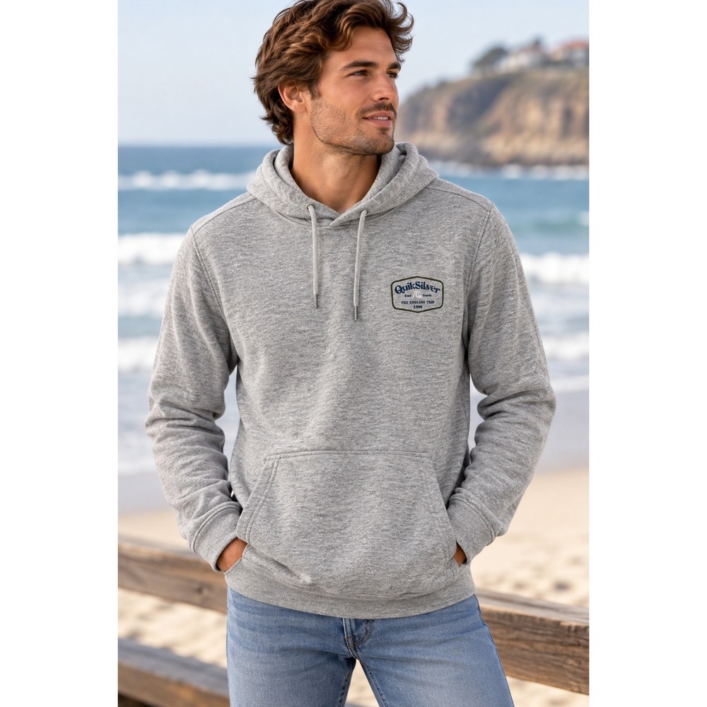 Quiksilver Hoodie Mens Medium Gray Surf Skater Endless Trip Graphic Pullover